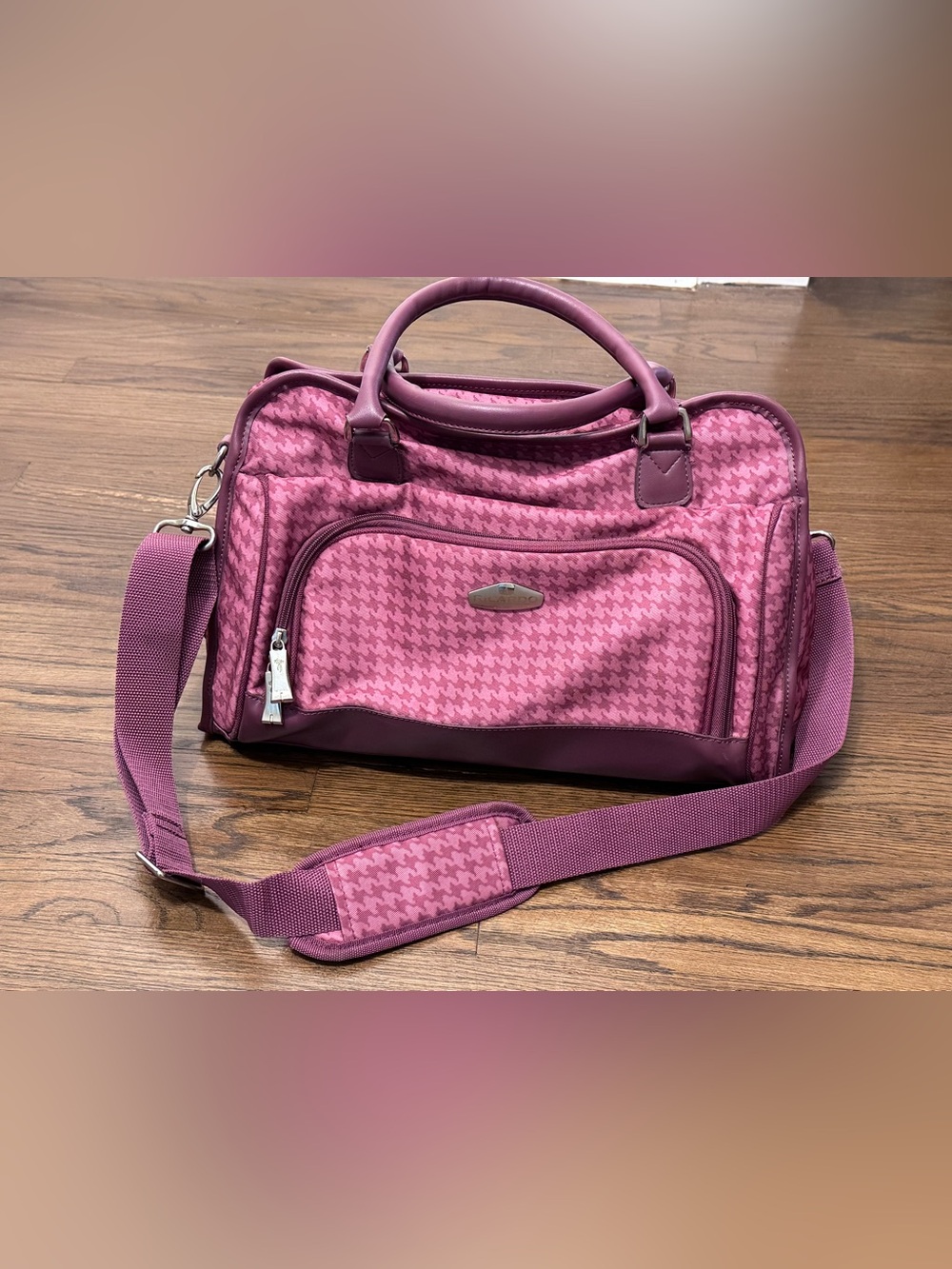 Retro Ricardo Beverly Hills Raspberry Houndstooth Weekender Bag - Picture 7 of 13